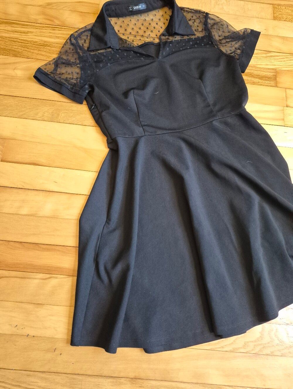 Shein Sheer Yoke Black Fit & Flare Dress - Picture 5 of 11